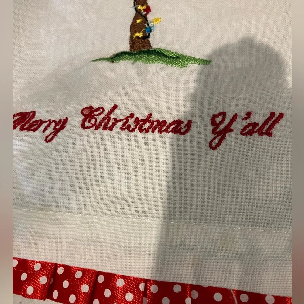 Merry Christmas Y’all white kitchen towel  embroidered palm tree